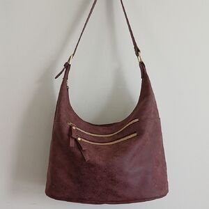 Women's Suede Shoulder Bag in Deep Burgundy